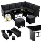 Juskys Polyrattan Gartenlounge Grau – Sitzgruppe mit Ecksofa, Tisch, Hocker, wetterfest, Outdoor Möbel Set