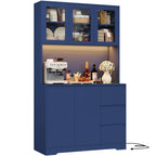 FirFurd Küchenschrank Weiß 180x100x38,5 cm mit LED, Steckdose, Arbeitsplatte, Buffetschrank mit Glastüren & 3 Schubladen