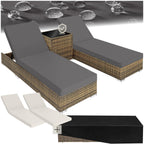 tectake 2er Gartenliege Set mit Tisch - Aluminium & Polyrattan Sonnenliegen, 5-fach Verstellbar, Schutzhülle inklusive