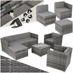 tectake Poly Rattan Lounge Gartenmöbel Set mit Sofa, Sesseln & Tisch – Wetterfeste Outdoor Sitzgruppe