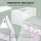 roba Babybett Set 70x140 mit Matratze, Bettwäsche & Himmel, Umbaubar zum Juniorbett