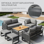 Merax Gartenmöbel Lounge Set Grau für 6-7 Personen, Wetterfestes Gartensofa mit Liege & Eckgarnitur für Terrasse und Balkon