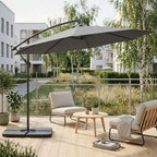 Moderner Hängeampelschirm mit Kreuzfuß und Gewichten – Verstellbarer Sonnenschirm mit UV-Schutz – Ø292 cm – Grau