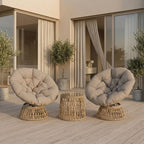 Rattan-Loungeset mit 2 drehbaren Sesseln, Tisch und dicken Polstern – 360°-Funktion