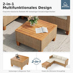 MFSTUDIO Gartenmöbel Set Polyrattan Braun 3-teilig L-Form mit Kissen & Akazienholz Tisch, Lounge Set für 4 Personen