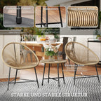 Stilvolle Acapulco Sitzgruppe für Balkon und Terrasse – 2 Sessel und Tisch – Naturfarbenes Rattan