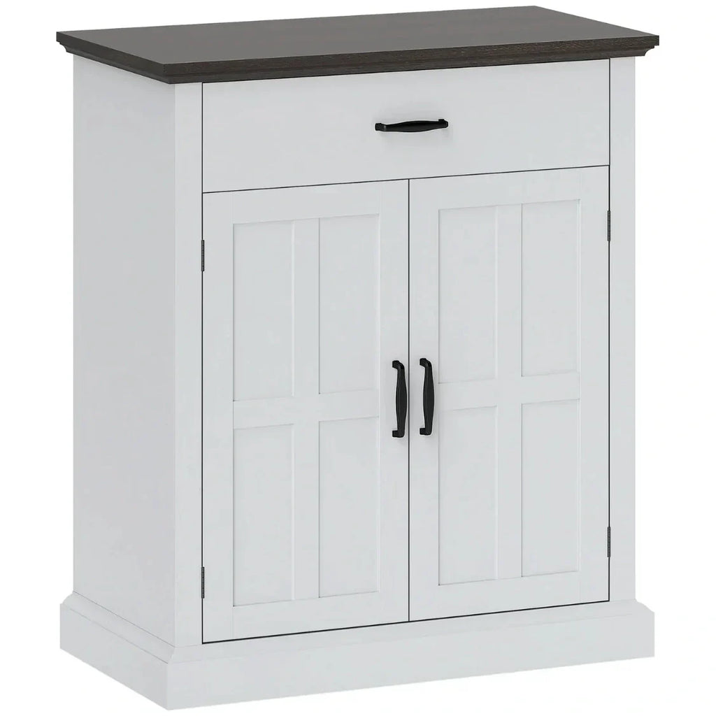 Rustik Kommode mit 2 Türen und 1 Schublade – Weiß & Dunkelbraun – 75,2 × 91,5 cm