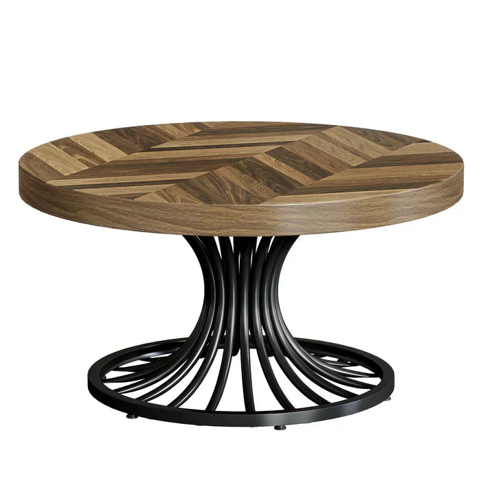 Stilvoller Runder Couchtisch – Spiralformiges Stahlgestell – Ø80 cm